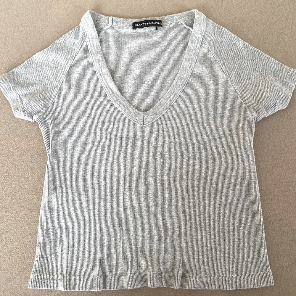 NWOT Brandy Melville Grey V-Neck Baby Tee